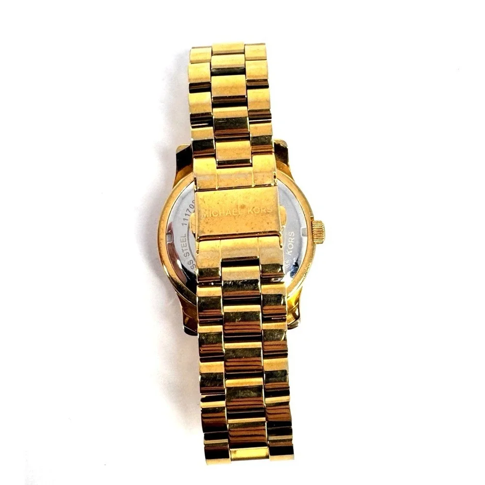 Michael Kors Gold Tone Crystal Bezel Quartz Watch Stainless Steel Bracelet